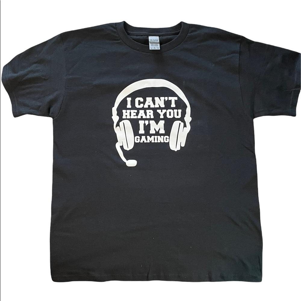 NEW Youth Large Gildan Black Heavy Cotton T Shirt - With Graphic Design